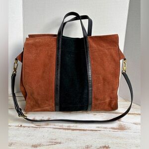 FOSSIL leather Carmen Tote Shopper Brown Black large purse crossbody option EUC